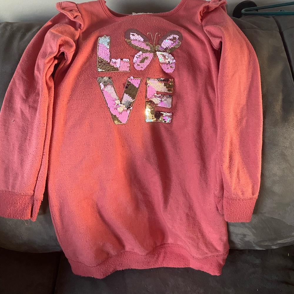 Pink Long Sleeve Tee with Butterfly Design